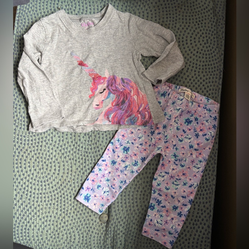 Unicorn Long Sleeve Top and Floral Pants Set